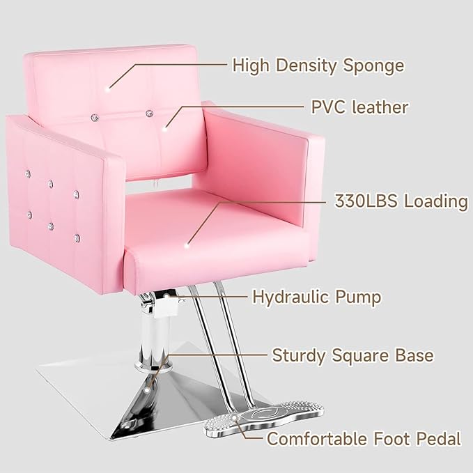 Pink Salon Chair for Hair Stylist, Height Adjustable Hydraulic Barber Chair 360 Degree Swivel, Beauty Spa Styling Hairdressing Braiding Armchair for Women (Pink)