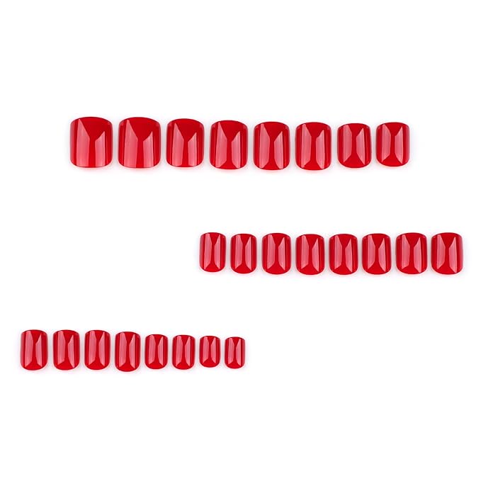 Press on Nails Short Square, True Red Fake Nails Kit, Fashion Glossy Acrylic Press on Nail, Natural Stick on Nail, Thick Reusable Glue on Nails Short Press on Nail for Women, 30Pcs