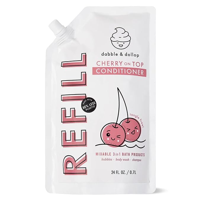 Dabble & Dollop Cherry Conditioner Refill - Detangler for Kids, All Natural Fragrances, Dermatologist Tested, Tear-Free, Non-Irritating, Hypoallergenic, pH Balanced, Leaping Bunny Certified (24oz)