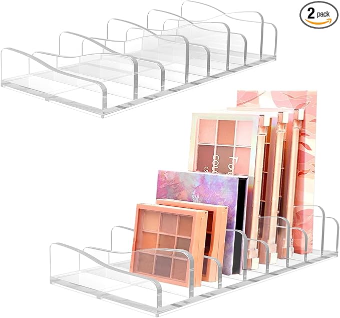 FLMOUTN 2 Pack Makeup Pallet Organizer Eyeshadow Palette Organizers Acrylic 8-Cell Make up Palette Holder Cosmetic Storage for Contour Kit, Eye Shadow, Blush