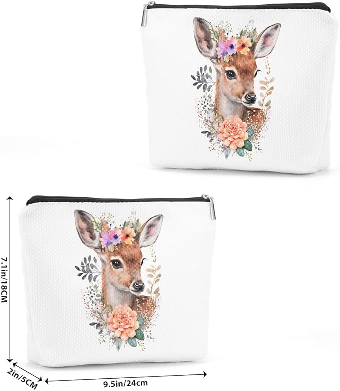 Floral deer cosmetic bag dear