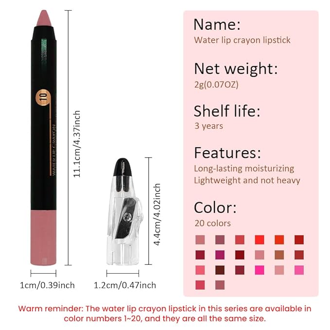 Dusty Pink Crayon Matte Lipstick Lip Liner Pencil, Moisture Smooth Lipstick Pencil, With pencil sharpener Sharpenable Lip Pencil, Ultimate Lip Crayon for Women Smudgeproof Waterproof 10#