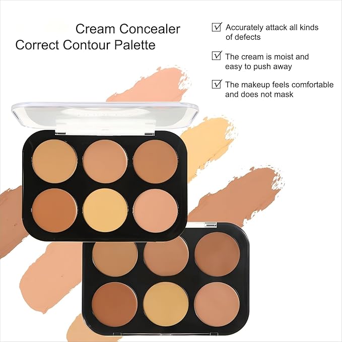 Corlo Contour Palette Concealer Correct, 6 Colors Cream Concealer Full Coverage Foundation Palette for Dark Circles Makeup (Deep)