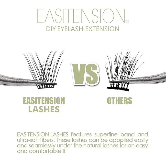 DIY Eyelash Extension, 3D Effect Glue Bonded Band Individual Lash 48 Clusters Volume Lashes Set, Home Eyelash Extension, C curl Lashes Pack 10MM-Natural-48 Clusters