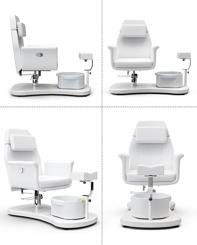 VARONXE Pedicure Chair for Nail Tech No Plumbing, Portable Pedicure Station for Foot Spa w/Pedicure Stand and Massage Foot Bath, Professional Gel Jelly Pedicure Chairs, White