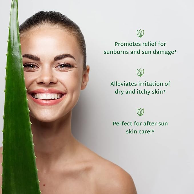 Organic Aloe Vera Gel - Deeply Hydrating, Skin Nourishing After Sun Skin Care for Face, Body and Hair - Sunburn, Redness and Itchy Skin Relief - USA-Tested - 16 Oz