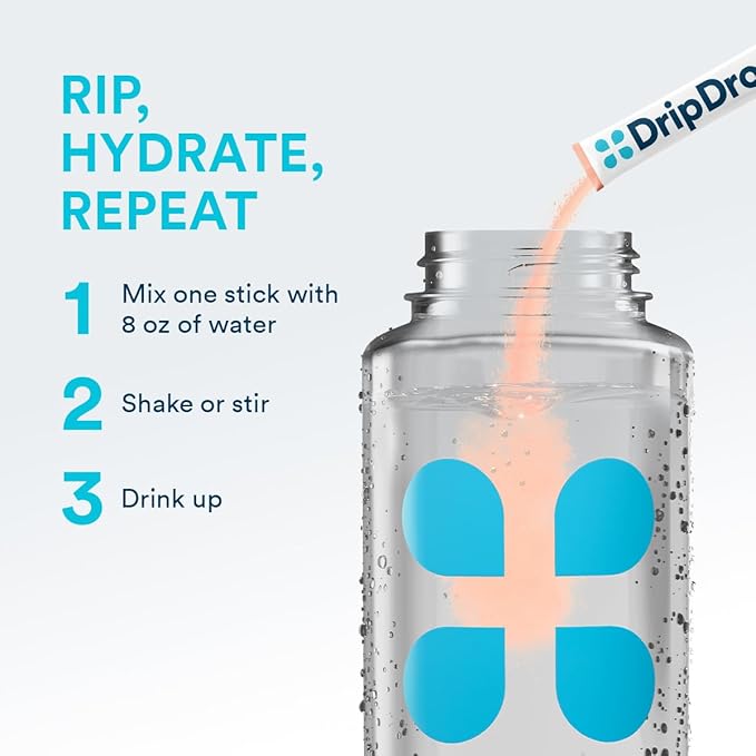 DripDrop Sugar Free Hydration Packets - Zero Peach - Single Serve Electrolytes Powder Drink Mix - Non-GMO, Gluten Free, Vegan - 32 Sticks