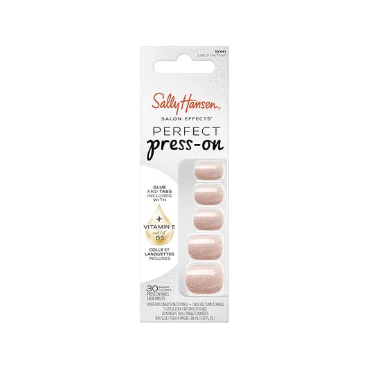Sally Hansen Salon Effects Perfect Press-On Nails | Sq-oval Shape | Easy to Apply, Non-Damaging | 30 Nails, Nail Glue, Adhesive Tabs, File | Lost in the Frost