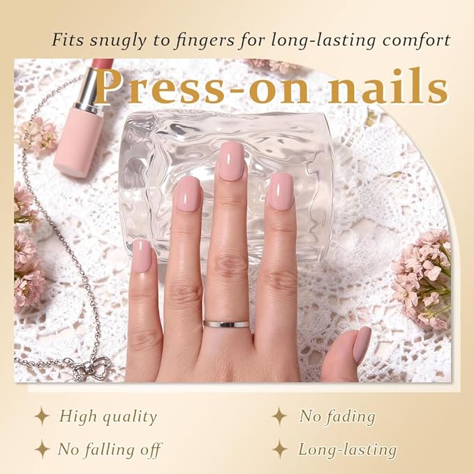 evpct Mauve Short Squoval Glossy Press on Nails for Women Gift, Glossy Mauve Fake Nail with Nail Glue Manicure Kit, Soft Gel Full Cover Reusable Stick on Glue on Acrylic False Nails Perfectly Fit