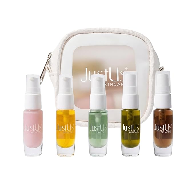 JustUs Skincare Mini Kit – 5 Piece Anti-Aging Travel Set for Hydration, Firmness, Brightening + Glow — Includes Free Travel Case | $115 Value