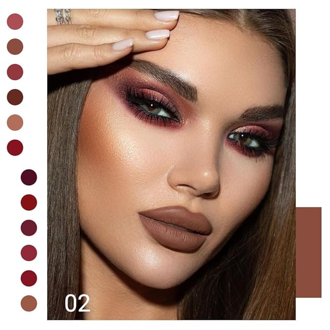 evpct 1Pcs Brown Matte Liquid Lipstick Lip Gloss Glossy Set for Black Women 24 Hour Silky Velvet Lipstick labiales matte larga duracion mate 24 horas originales 02#