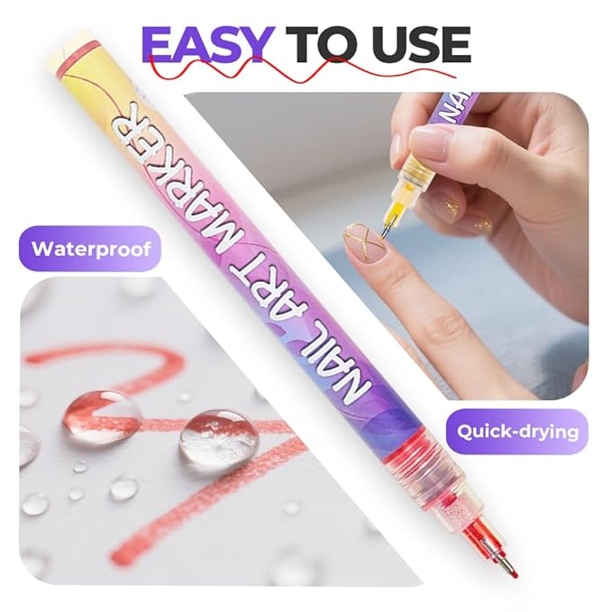 12 Colors Nail Art Pens Set, 2026 New Nail Art Markers Polish Pen for Drawing, Dotting, and Painting, DIY Nail Art Liner Brush Kit Manicure Tools (1 Set)