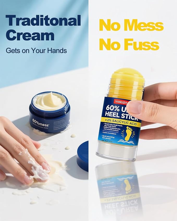 Urea Cream 60 Percent with 2% Salicylic Acid, Maximum Strength Foot Cream for Rough, Dry Cracked Feet Hands and Elbows, Urea Stick Callus Remover Skin Softener Hydrating Balm 2 Pack (1.41oz Each)
