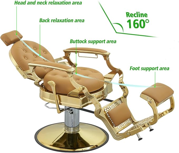 Antlu Barber Chair Hair Stylist, Vintage Salon Heavy Duty 700lbs Chair Hair Styling Chairs for Barbershop Beauty Tattoo Massage (Golden-Camel)