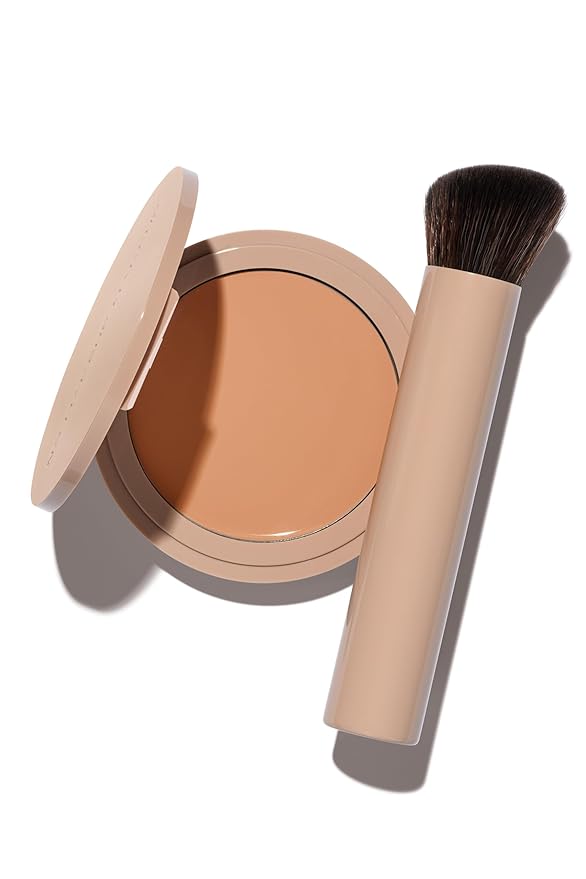 No Makeup Makeup Long-Lasting Lightweight Foundation & Brush Duo | Cruelty-Free, Fragrance-Free, Buildable, Transfer-Proof Makeup (Light Medium)