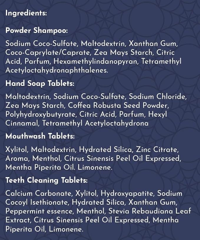 nanoSPACE Waterless Travel Toiletry Set, Clean Ingredients TSA Compliant, Includes Powder Shampoo, Toothpaste Tablets, Mouthwash Tablets, Soap Tablets