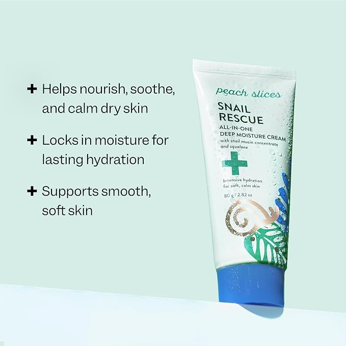 Peach Slices - Snail Rescue All-in-One Deep Moisture Cream (2.82 oz) - Snail Mucin - Intensive Hydration, Soft Skin - Squalane, Hyaluronic Acid & Cica - Vegan, Cruelty Free, Korean Skin Care & Beauty