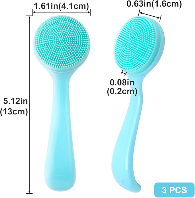 3pcs Silicone Manual Face Scrubber, Soft Face Scrubber Exfoliator, Waterproof Skin Friendly Face Cleansing Brush for Blackheads Whiteheads Makeup Residues Removal- Blue