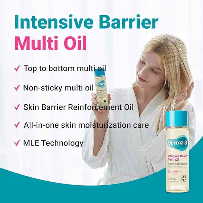 Derma B | Intensive Barrier Multi Body Oil | Moisturizing Non-Sticky Multi-Use Oil After Shower | 10 Botanical Skin Oil for Sensitive Skin | Korean Body Oils for Women & Men | 4.56 fl oz (135ml)