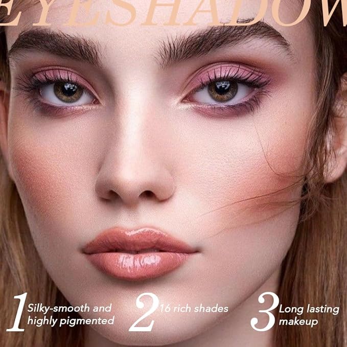 16Color Matte Shimmer Eyeshadow Palette,Natural Nude Brown RoseGold Coffee Pink DarkRed Sparkly Eye Shadow Makeup,Warm Pastel Eyeshadows Long Lasting Waterproof Naturing-Looking Women Girls Eye Shadow