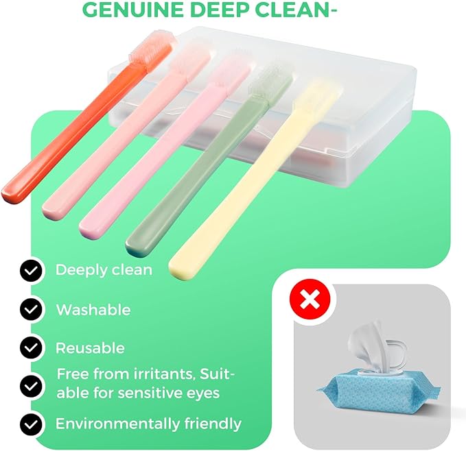 Soft Silicone Eyelid Brush for Sensitive Eyes,Gentle Eyelid Cleanser for Blepharitis,MGD,Dry Eyes Relief,Lid Scrubber for Removes Dirt & Oil,Reusable Eye Cleaning Tool (10pcs)