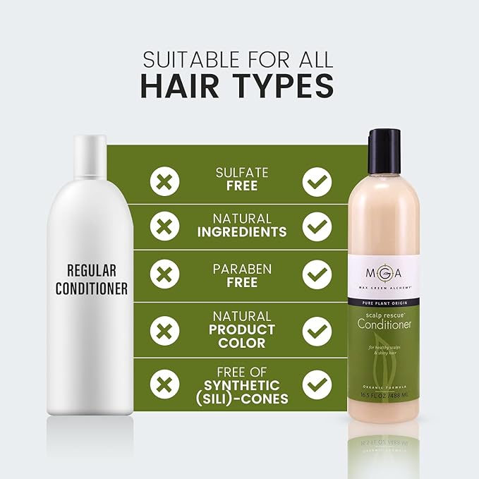 MGA Vegan Hair Conditioner - Organic Formula with Tea Tree for Healthy Hair | Shea Moisture Conditioner with Natural Herbal Scent | Parabens Silicone & Sulfate Free | Unisex | 8.8 Fluid Oz