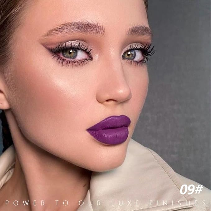 Dark Plum Purple Matte Lipstick - Pigmented Lip Crayon & Face Paint Stick for Women Everyday Halloween Birthday Party Wear, Younger-Looking Lip Makeup, Labial para fiesta de disfraces 09