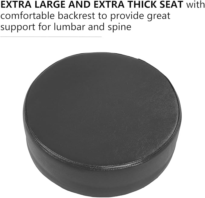 Grace&Grace Height Adjustable Swivel Rolling Stool with Back Extra Thick Seat for Ultimate Comfort for Salon, Studio, Shop, Kitchen (Black,with Foot Rest)