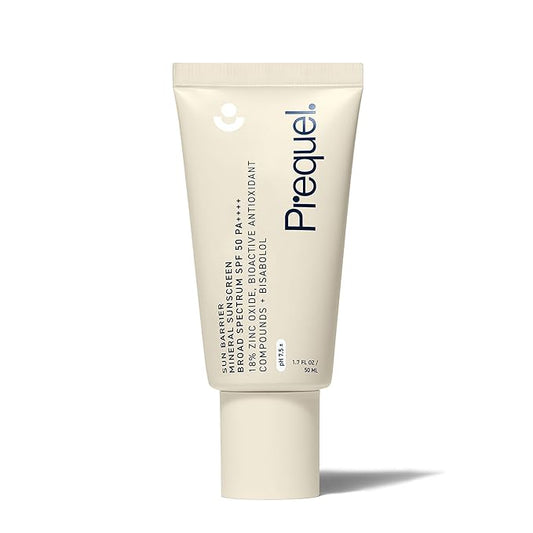 Prequel Skin Sun Barrier Mineral Sunscreen SPF 50. PA++++ Broad Spectrum Zinc Oxide Sunblock with Semi-Transparent Lightweight Texture. Moisturizing UV Defense for Face. Travel Size, 1.7oz