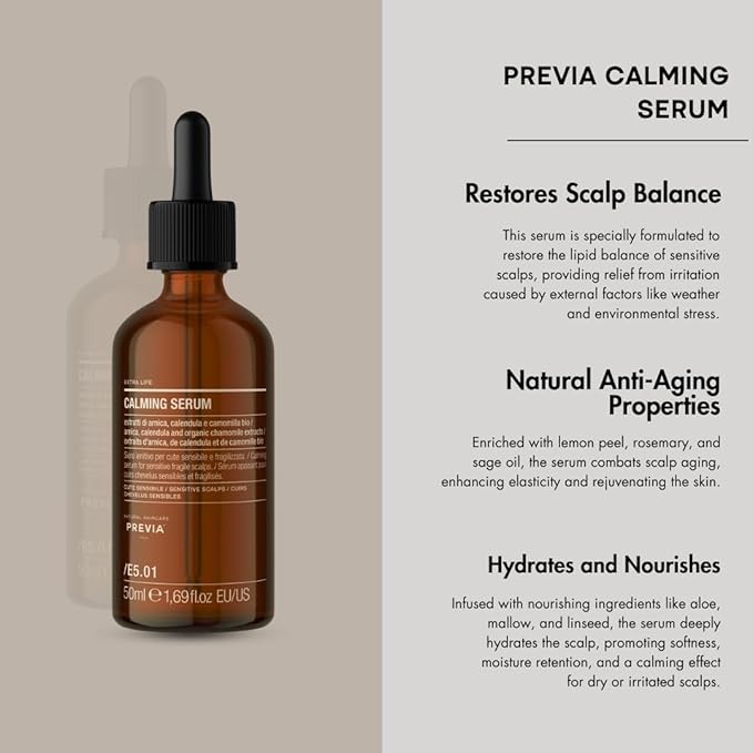 PREVIA Calming Serum | Extra Life - The Virtuous Scalp Ritual | Soothing Sensitive Scalps | Anti-Aging with Arnica Chamomile, Calendula & Aloe | Vegan, Cruelty-Free & Sulfate-Free | 1.69 oz
