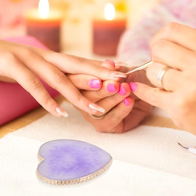 Sibba Resin Nail Art Palette Nail Mixing Palette Polish Color Mixing Plate Golden Edge Nail Holder Display Board Heart Shape Cosmetic Mixing Tools (Purple)