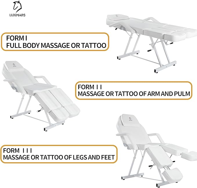 Facial Chair, Adjustable Tattoo Chair Salon Bed with Hydraulic Stool Massage Bed for Professional Massage Facial Lash Beauty Treatment Spa (White15)
