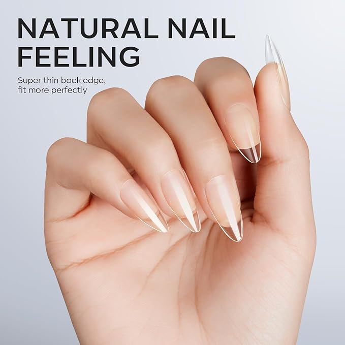 Modelones Almond Fake Nail Tips -510Pcs Medium Soft Gel Nail Tips Almond Shape Pre Etched Half Matte Full Cover Clear Acrylic Gel Kit False Press on for Extension Manicure Salon DIY at Home 15 Sizes