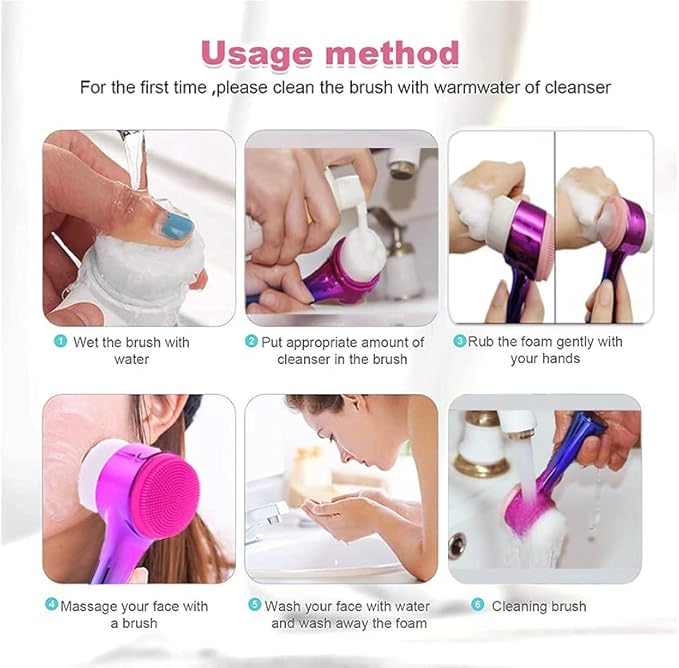 Facial Cleansing Brush 2 in 1Double-Sided Facial Cleaning Brush with Soft Bristles for Deep Pore Exfoliation, Wash Makeup, Massaging (Blue)