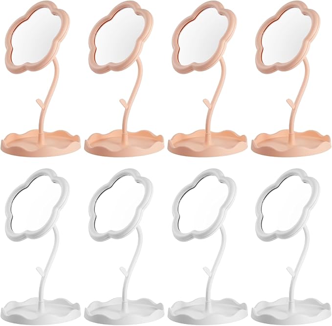 Homaisson 8 PCS Flower Shaped Spa Party Mirrors, Sunflower Makeup Mirror with Jewelry Hanger & Cosmetic Tray, Curved Stand Mirror Sleepover Party Favors
