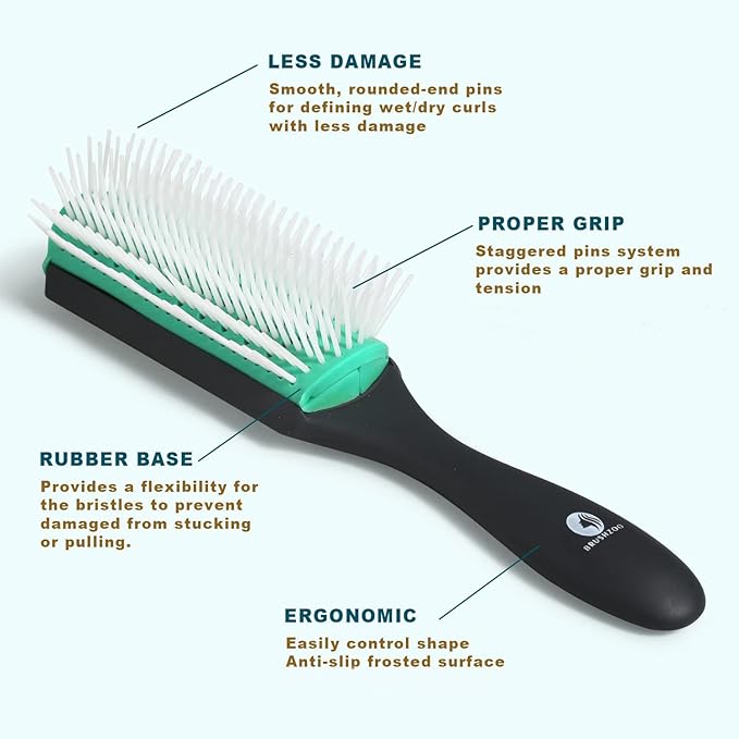 BRUSHZOO Hair Brush for Curly Hair, Detangler Brush for Natural 3/4abc Hair Easier and Faster Detangling for Women, Men & Kids, Green
