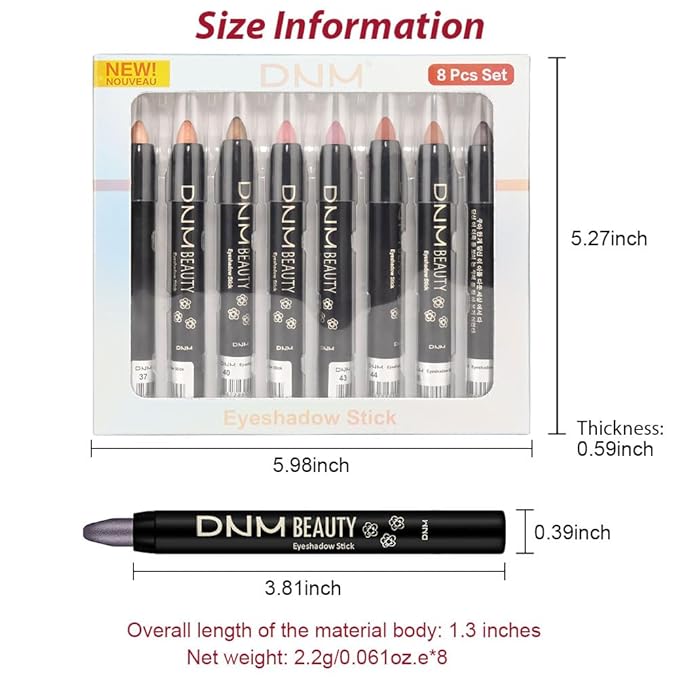 evpct 8Pcs Cream Eye Shadow Brightener Sticks Set for Eyes, Champagne Golden Rose Bronze Pink Waterlily Mauve Plum Smoky Amethyst Tawny Shimmer Matte Pencil Eye shadow Crayon Stick Palette Makeup 06