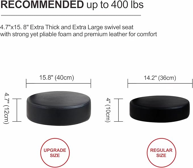 Grace&Grace Height Adjustable Swivel Rolling Stool with Back Extra Thick Seat for Ultimate Comfort for Salon, Studio, Shop, Kitchen (Black,with Foot Rest)