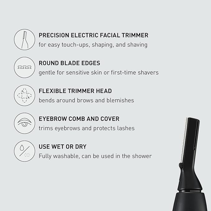 Panasonic Facial Hair Trimmer for Sensitive Skin, Unisex Detailer with Flexible Head, Gentle on Acne, Includes 2 Eyebrow Attachments, Wet/Dry - ER-GM40-K (Black)