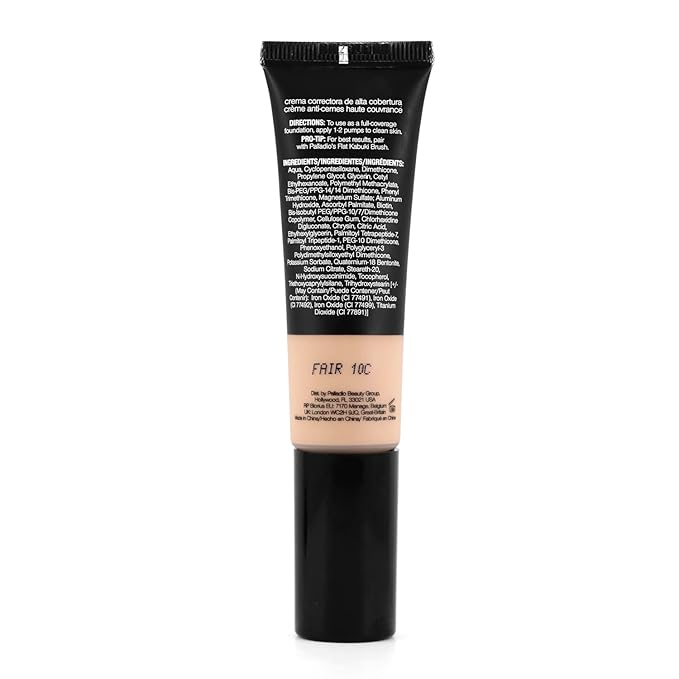 Palladio Full-Coverage Color Correction CC Cream, Oil-Free with Peptides & Vitamin C, Best for Correcting Redness and Uneven Skin Tone, Buildable Foundation Coverage (Fair 10C)