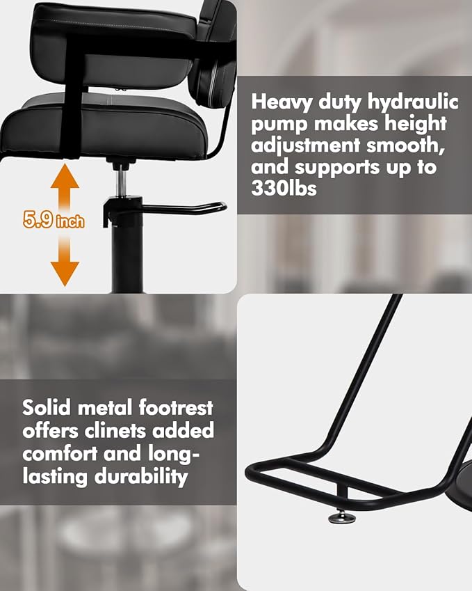 Barber Salon Chair, Extra Wide Hair Styling Chair with Heavy Duty Hydraulic Pump, 360° Swivel Height Adjustable Braiding Design, Luxury Beauty Salon and Barbershop Equipment, Black