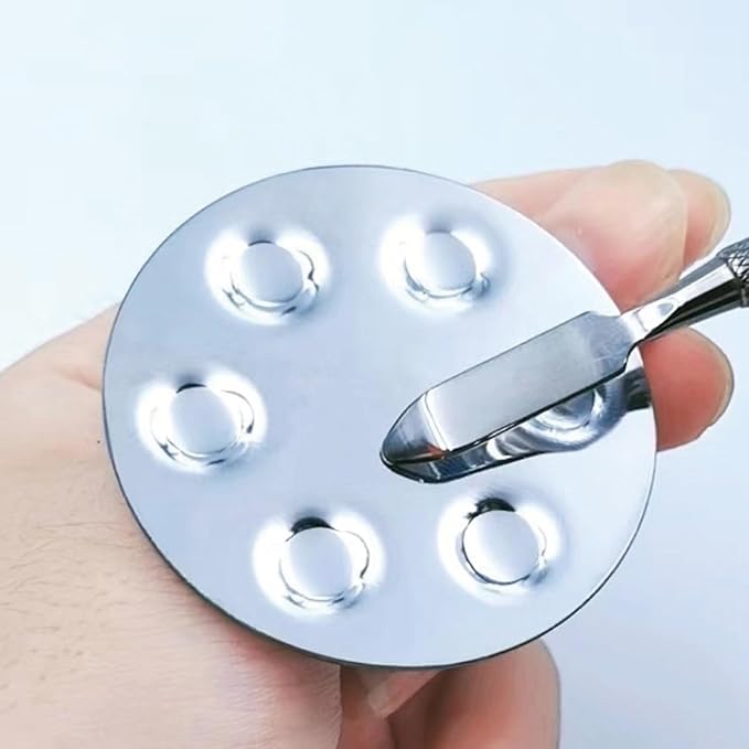 Metal Mixing Palette Makeup Spatula, Foundation Mixing Palette Hand, Make Up Tools Mini Mixing Tray with Finger Ring, Small Makeup Mixing Palette, Pack of 2