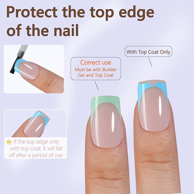 Misssix French Gel Nail Tips, 160Pcs Blue French Tip Press on Nails Short Square, No Need to File Tips Pre-lasting, Fake Nails for Nail Art DIY 16 Sizes