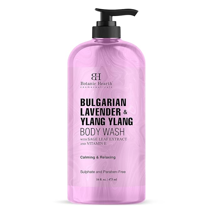 Botanic Hearth Bulgarian Lavender & Ylang Ylang Body Wash | Shower Gel | 16 Fl Oz With Vitamin E, Sage Leaf Extracts | Calming & Relaxing | Sulphate & Paraben Free