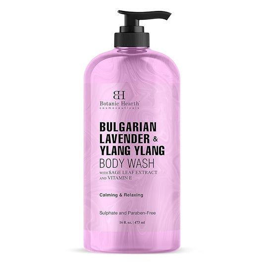 Botanic Hearth Bulgarian Lavender & Ylang Ylang Body Wash | Shower Gel | 16 Fl Oz With Vitamin E, Sage Leaf Extracts | Calming & Relaxing | Sulphate & Paraben Free