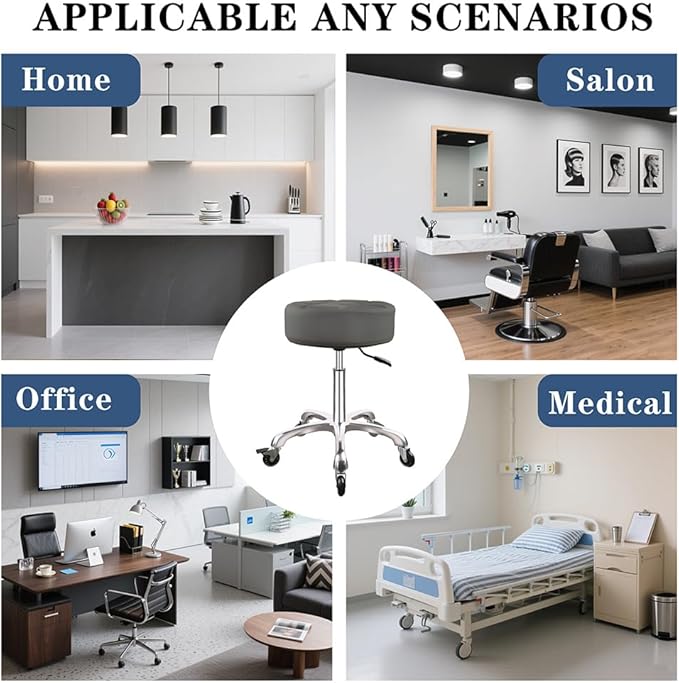 Rolling Stool with Wheels 12cm Ultra Thick Cushion Roller with Heavy Duty Swivel Desk，Adjustable Height Roller Stool for Massage Medical Tattoo Spa(Super Thick Cushion, Grey)