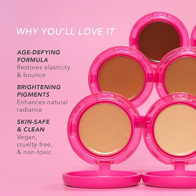 Doll 10 Peptide Bounce Balm Foundation™ – Hydrating, Age-Defying Foundation for Older Women, All Skin Types – Vegan, Clean, Natural, Medium Buildable Coverage, Blurs Fine Lines - [Tan]