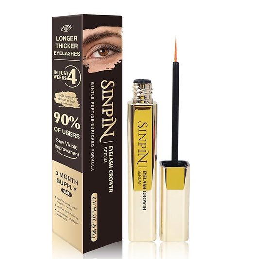 Natural Lash Growth Serum – See Visible Results in 4 Weeks | SINPIN Eyelash Serum without Prostaglandin, Enriched with Biotin, Panthenol & Peptides for Longer, Thicker Lashes, 5ML