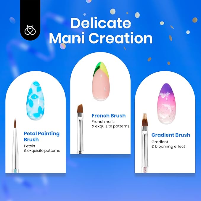 Beetles Nail Art Brushes, 8pcs Double-headed Nail Art Tool Set, Nail Dotting Tools, Striping Nail Art Brushes for Lines, Nail Drawing Pen with Bow knot Stickers Gift for Women