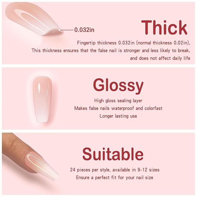 Yivaiks Nude Press on Nails Medium Length Coffin False Nails Press ons Fake Nails with Glue on Nails Full Cover Acrylic Nails for Women Artificial Nails Kit 24pcs